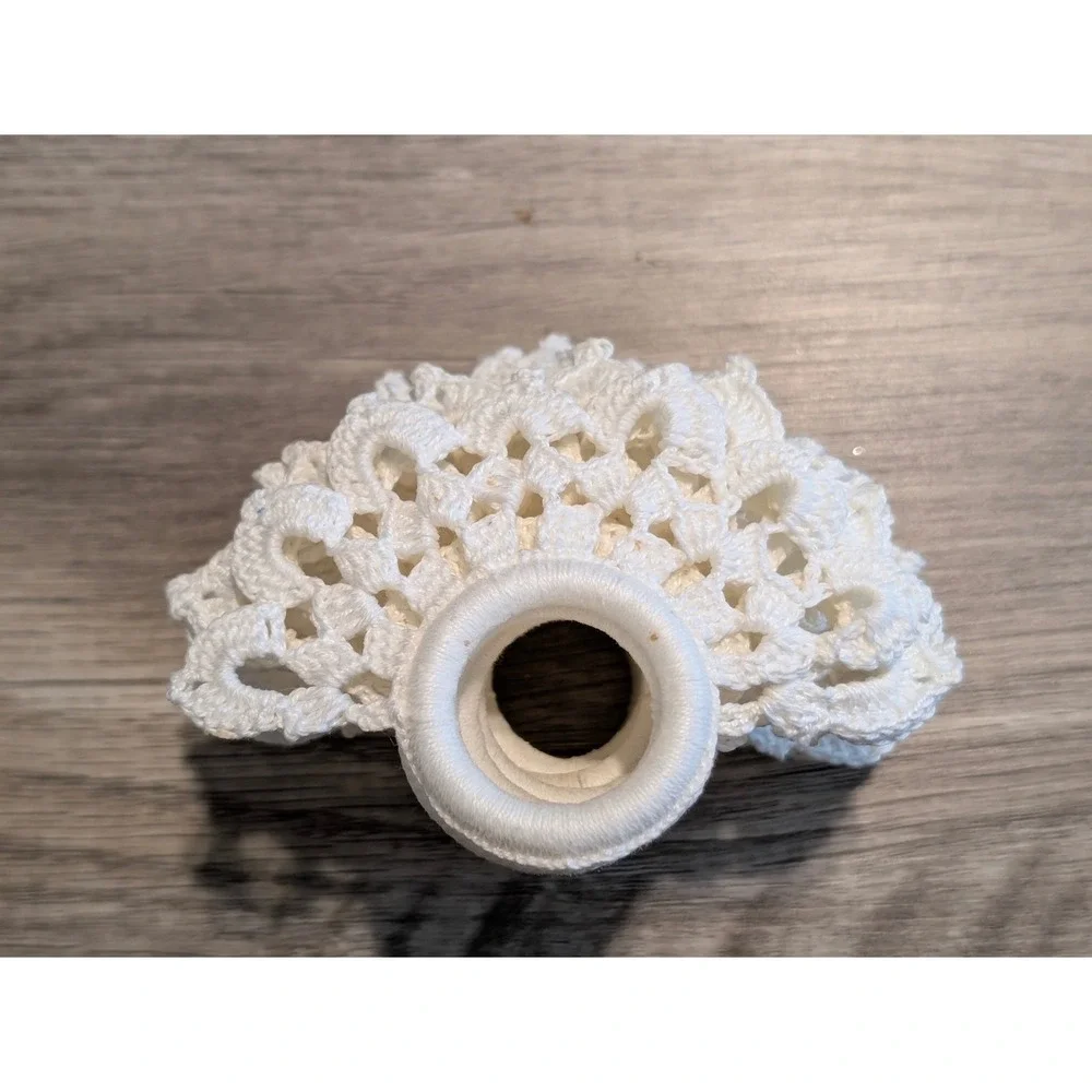 Vintage White Crochet Napkin Rings Set of 12 Boho‎ Lace Fan Pattern Table Decor